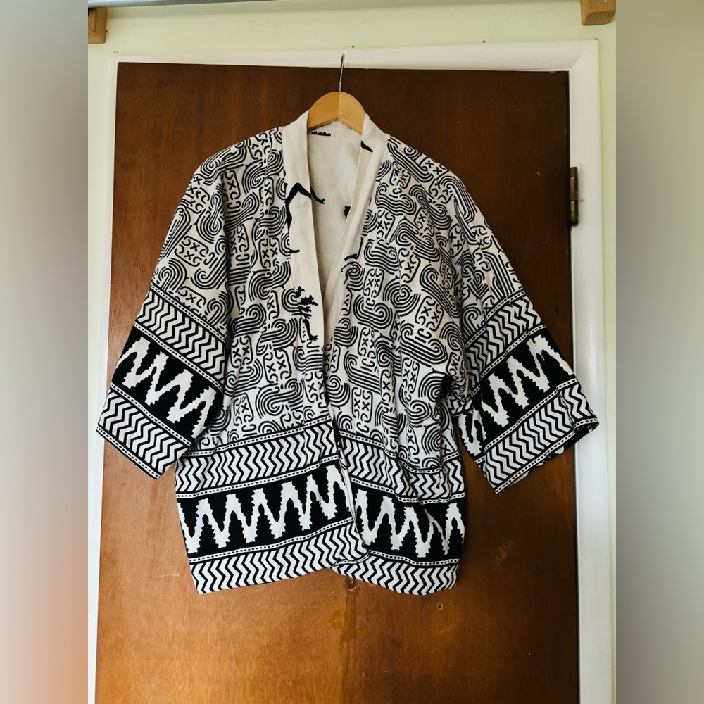 Incredible vintage tribal print fully reversible cotton kimono jacket